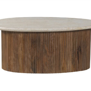 Table basse 'Louis' 90 cm Bois de manguier avec Travertin Beige (2c)